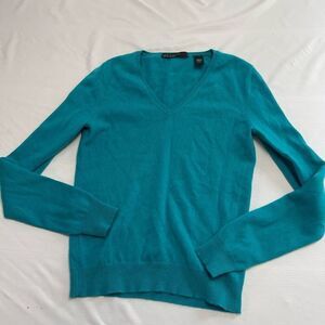 Lord & Taylor Turquoise V Neck Cashmere Pullover Sweater Size Small